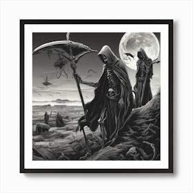 "Guardians of the Afterlife: An Eerie Night Under the Full Moon" Art Print