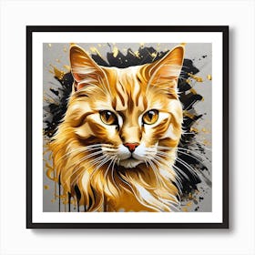 Golden Cat Painting Art Print