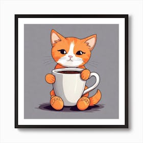 Cute Orange Kitten Loves Coffee Square Composition 5 Poster