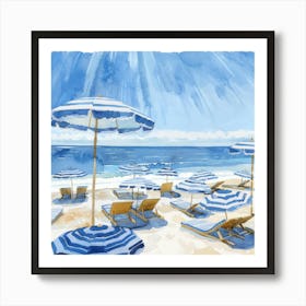 Blue Umbrellas On The Beach 5 Art Print