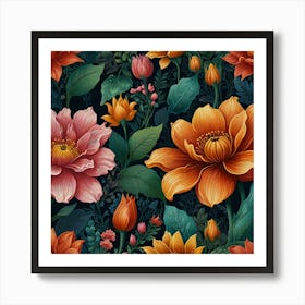 Lotus Flowers Seamless Pattern Art Print