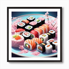 Sushi Plate With Cherry Blossoms Art Print