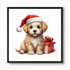 Puppy In Santa Hat 1 Art Print