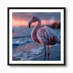 Pink Flamingo At Sunset Art Print