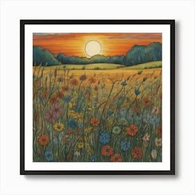 Sunset In The Meadow Art Print