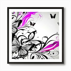 Black And Pink Butterflies 2 Art Print