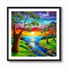 Highly detailed digital painting with sunset landscape design 20 Art Print