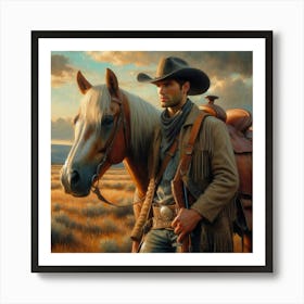 Cowboy And Horse 1 Art Print