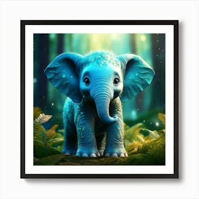 Firefly Adorable Turquoise Baby Elephant In Fantasy Forest 82158 (2) Affiche