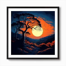 Tree At Sunset Art Print