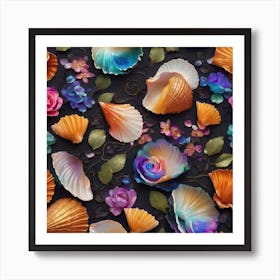 Seashells And Flowers Art Print