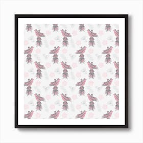Pink and Grey Tassel Bird Art Print