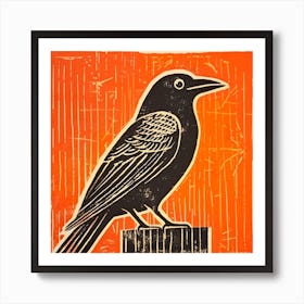Retro Bird Lithograph Raven 1 Art Print