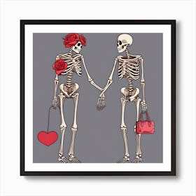 Skeletons Holding Hands Art Print