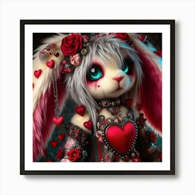 Valentine Bunny With hearts Art Print