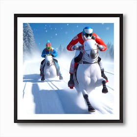 Horse Racing In The Snow Art Print