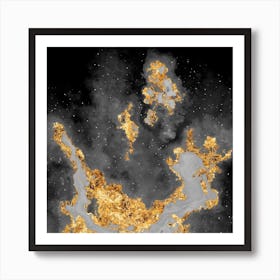 100 Nebulas in Space with Stars Abstract in Black and Gold n.026 Art Print