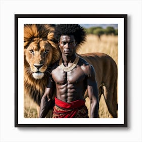 Lion And The Man 2 Art Print