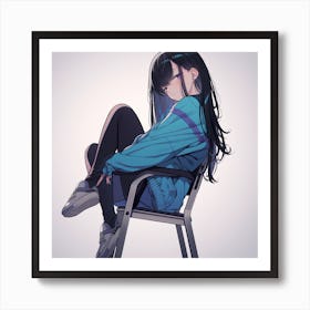 Anime Girl Sitting On Chair Art Print