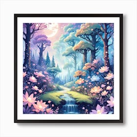 A Fantasy Forest With Twinkling Stars In Pastel Tone Square Composition 172 Art Print