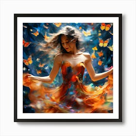 Watercolor Woman Dancing With Butterflys Studio Photography Complex Details High Detail Art Print