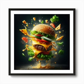 Burger Exploding Art Print