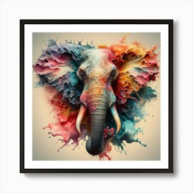 Elephant In Paint Splashes Art Print