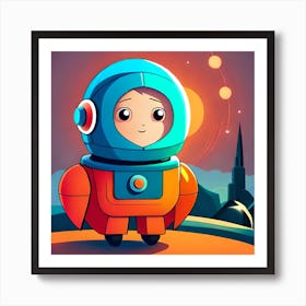 Astronaut In Space, cute little child dressed as a robot, baby human bot, digital art print Art Print