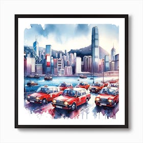 Hong Kong Taxis Art Print