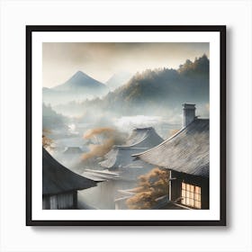 Firefly Rustic Rooftop Japanese Vintage Village Landscape 50122 Art Print