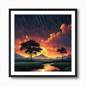 Sunset Over A River Art Print