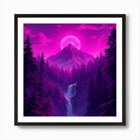 Purple Landscape With Waterfall Art Print