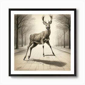 Deer In The Street Art Print