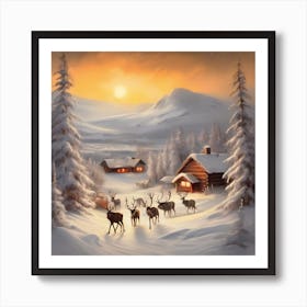 Deer In The Snow Art Print