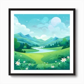 Landscape With Mountains And Flowers Art Print