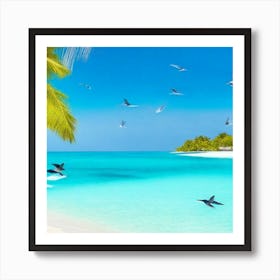 Tropical Beach With Palm Trees(wall art) 1 Art Print