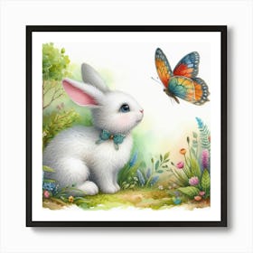 Bunny And Butterfly 1 Art Print