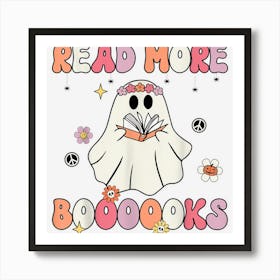 Groovy Retro Halloween Read More Books Cute Boo Read A Book Art Print