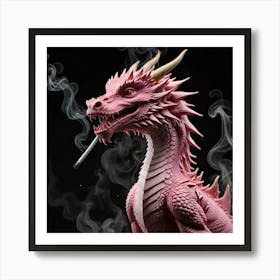 Pink Dragon Smoking A Cigarette Art Print