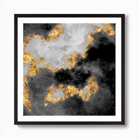 100 Nebulas in Space with Stars Abstract in Black and Gold n.118 Art Print