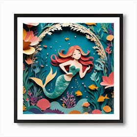 Mermaid Paper Cut Art Art Print