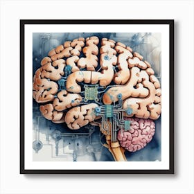 Brain With Electronic Circuits Art Print