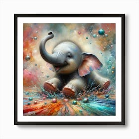 Elephant In Water 3 Art Print