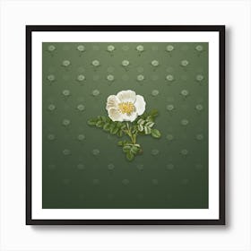 Vintage White Burnet Rose Botanical on Lunar Green Pattern n.0710 Art Print