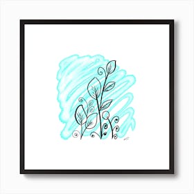 Botanical Watercolor Art - Sky Blue & Black Art Print