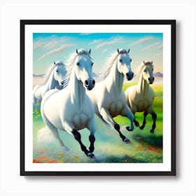A Surreal Masterpiece Of White Horses Running Through A Field Filled With Oversized Vibrant 963659955 Art Print