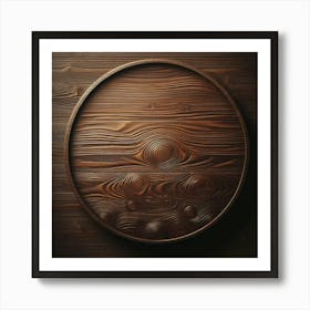 Round Wooden Plate On Wooden Background Art Print