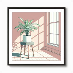 Potted Plant In Front Of Window Art Print