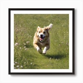 Dog Running In A Field Art Print