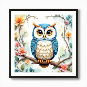 Owl On A Branch Art Print